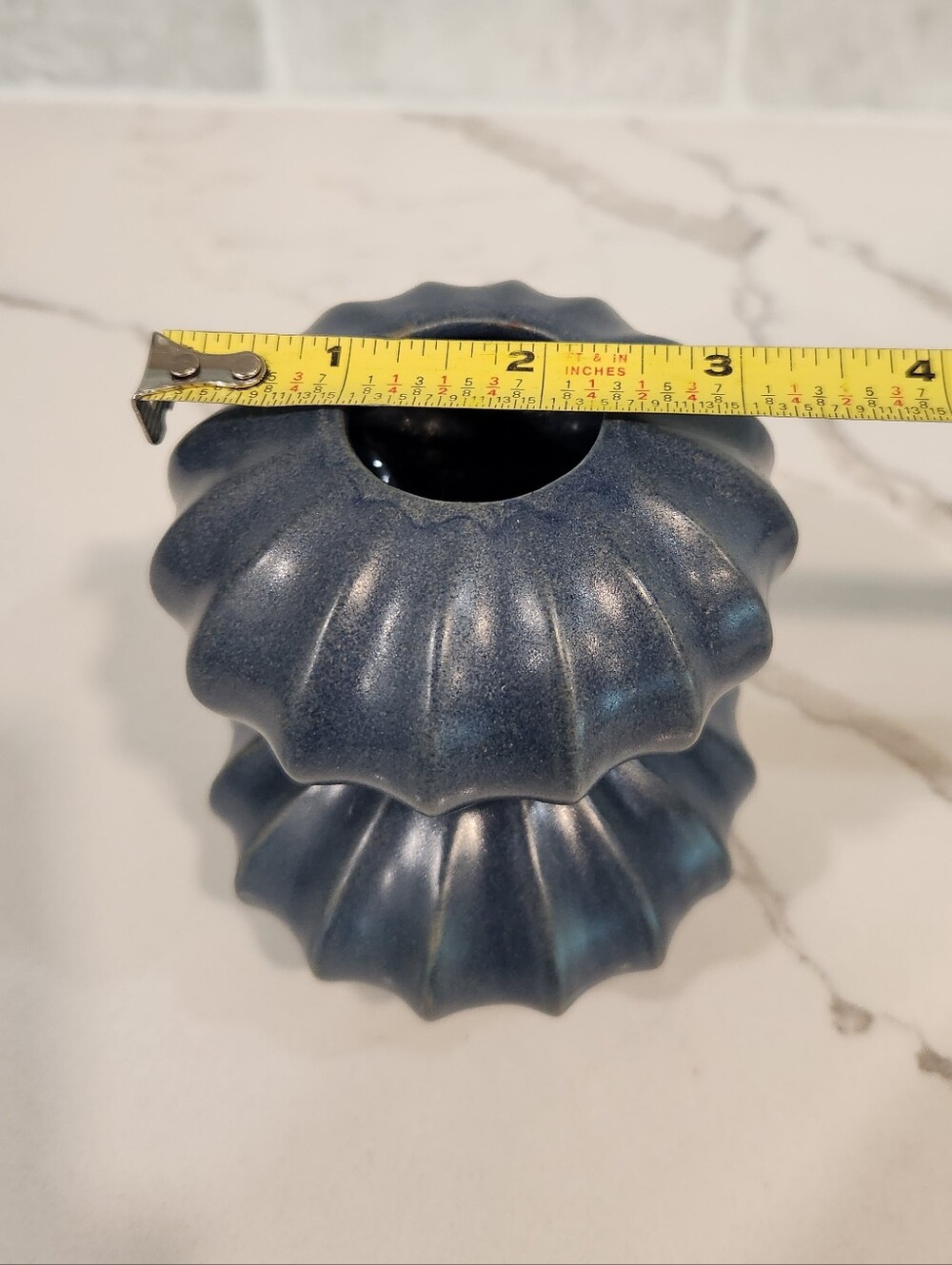 Jonathan Adler Ceramic Ribbed Double Gourd Bud Vase Slate Blue - Picture 11 of 11
